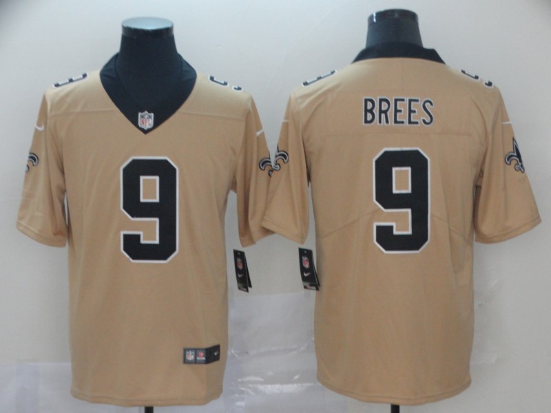 Men's New Orleans Saints #9 Drew Brees Gold Inverted Legend Stitched NFL Jersey